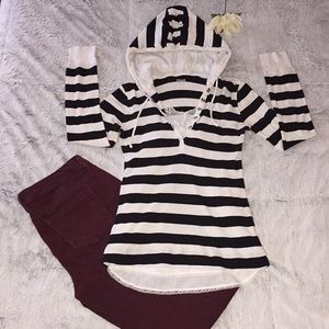 Women’s Black and White Striped Button Up Shirt